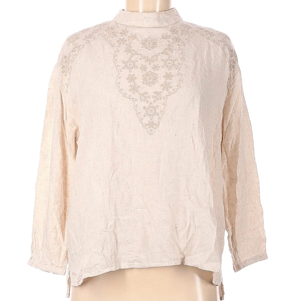 NWT  Zara embroidered linen 3/4 sleeves blouse